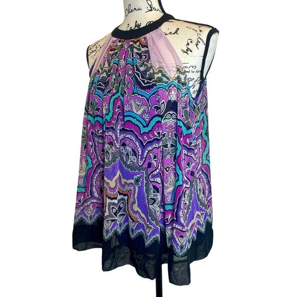 Y2K ECI NEW YORK BLOUSE DRESS MINI PURPLE PAISLEY SZ 4 BOHO ECLECTIC RETRO - Picture 2 of 12